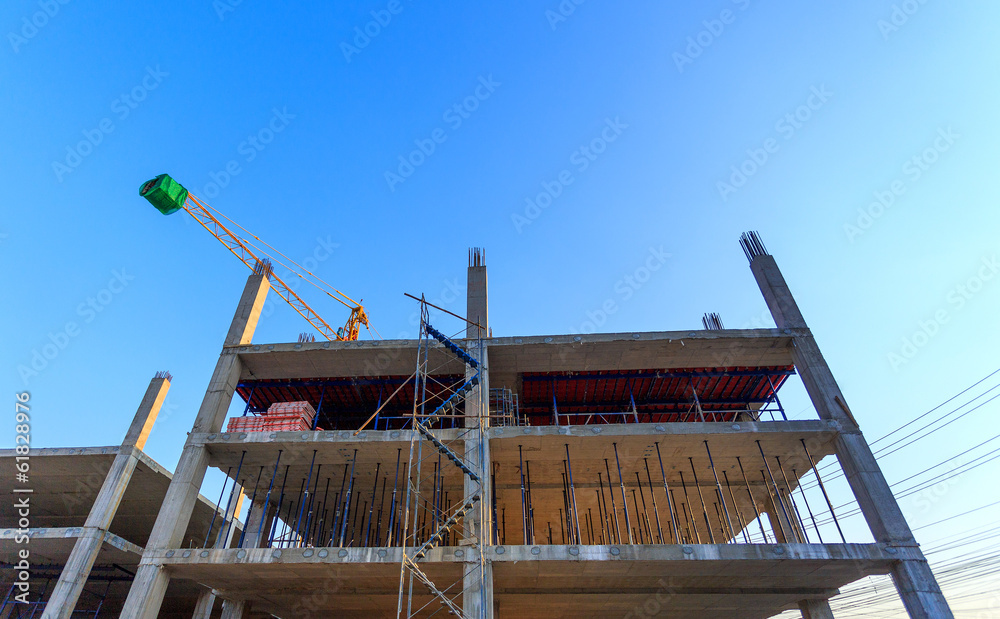Construction Site with crane on blue sky