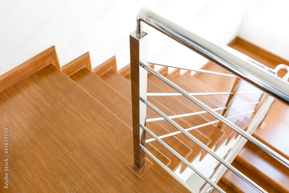 Interior wooden staircase of new house