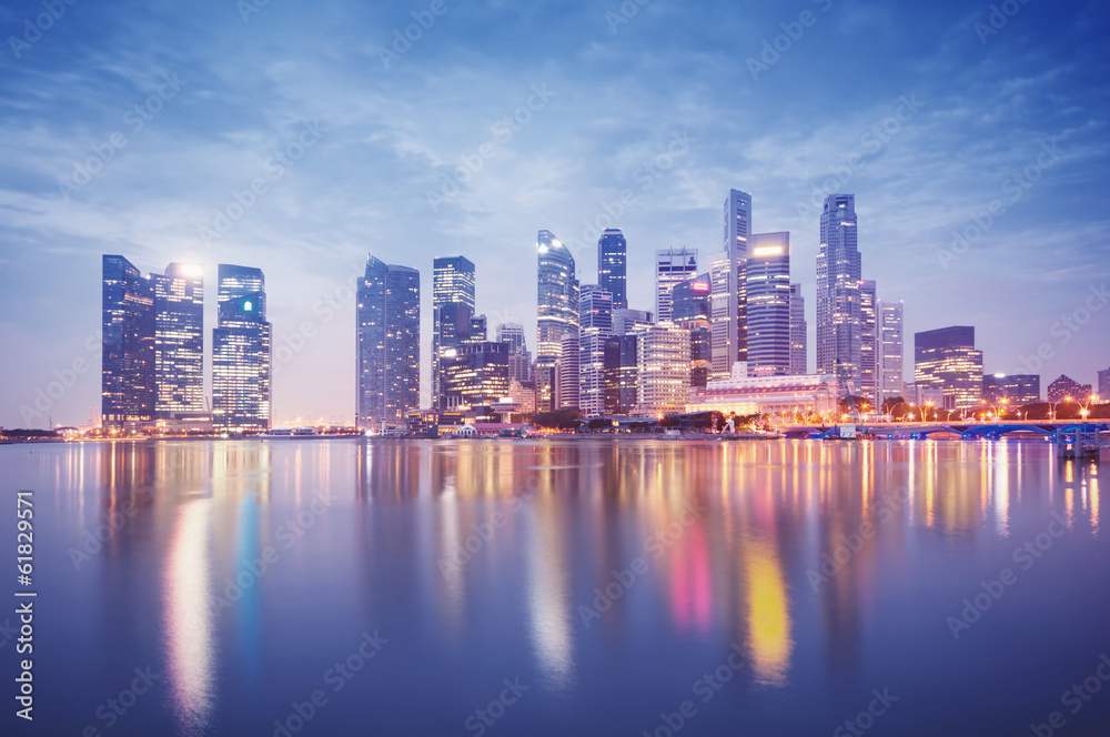 Singapore`s business district at night