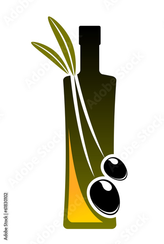 Olive oil icon with a bottle and fresh olives