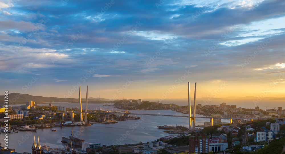 Vladivostok cityscape, sunset view. Summer.
