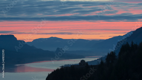 Sunrise with Clouds along Columbia River Gorge in Oregon