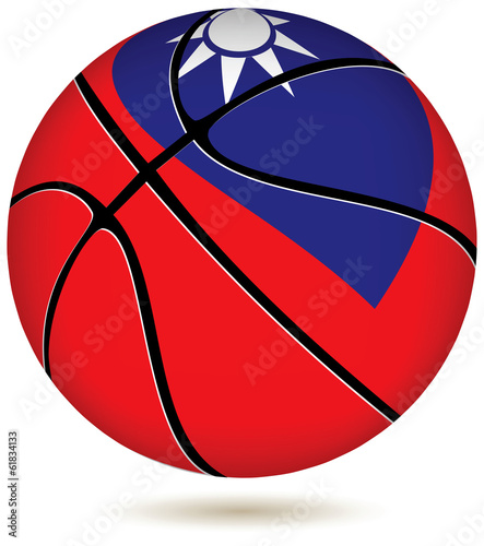 Basketball ball with Taiwan flag on white.