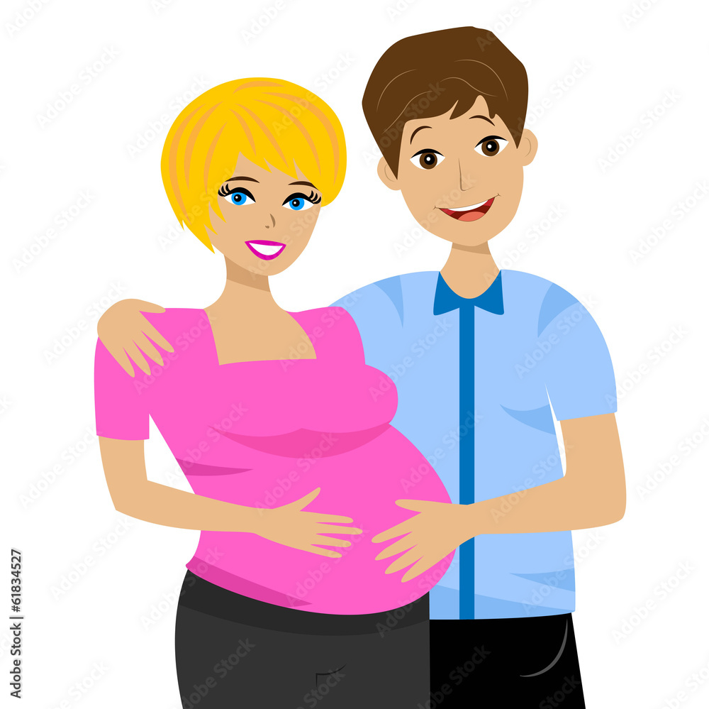 young married couple in expectant of child on white background young married couple in expectant of child on white background