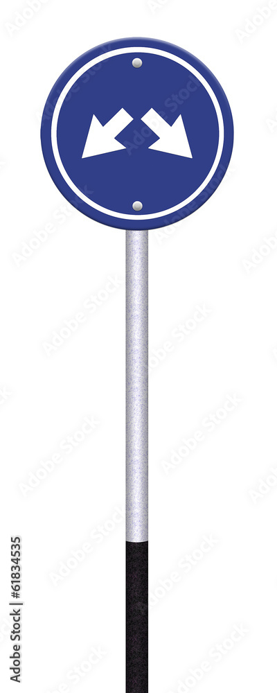 Blue Sign with two Arrows - Two directions on a blue road sign , Blue Sign with two Arrows - Two directions on a blue road sign ,