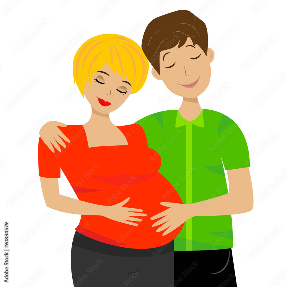 young married couple in expectant of child on white background young married couple in expectant of child on white background