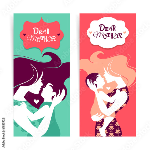 Happy Mother's Day. Banners of beautiful silhouette of mother an