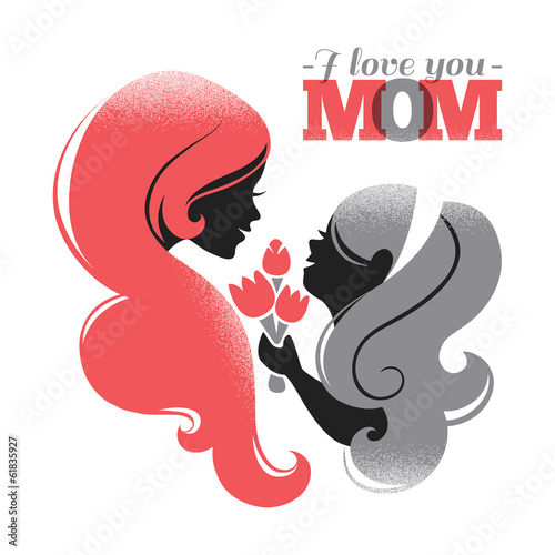 Card of Happy Mother's Day. Beautiful mother silhouette