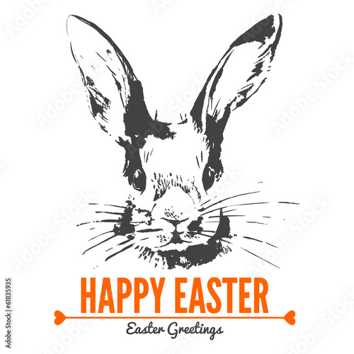 Card with sketch Easter rabbit. Hand drawn illustration