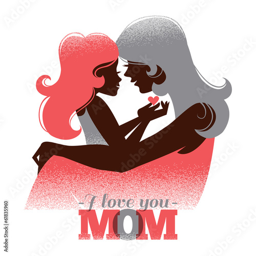 Card of Happy Mother's Day. Beautiful mother silhouette