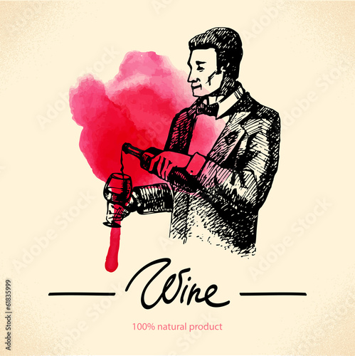 Wine vintage background. Watercolor hand drawn sketch