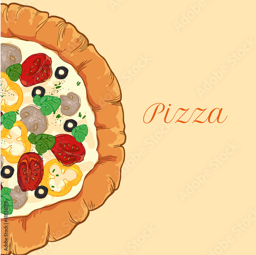 vector neapolitan pizza with white cheese, tomato