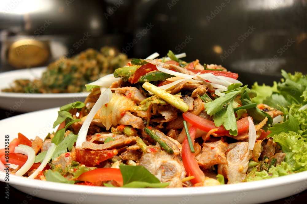 Spicy salad with pork and green herb Spicy salad with pork and green herb