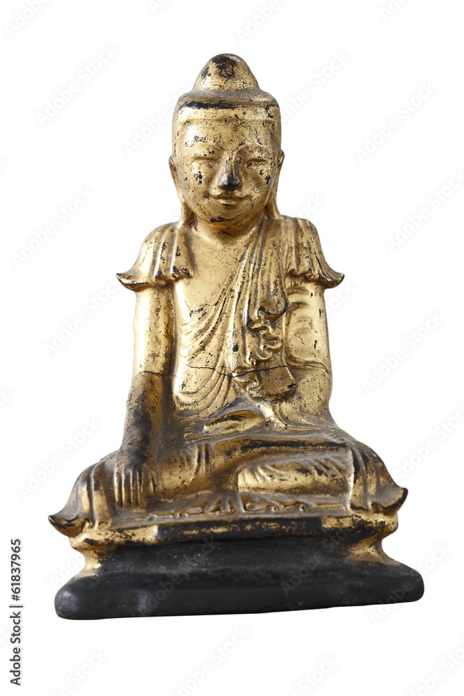 Public wooden buddha with goldleaf isolated on white background Public wooden buddha with goldleaf isolated on white background