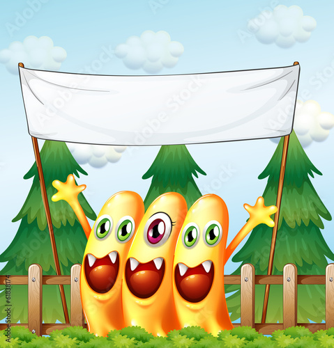 Three monsters under the empty banner