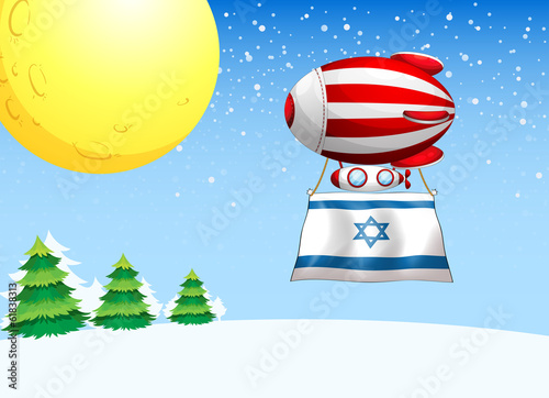 A floating balloon with the flag of Israel