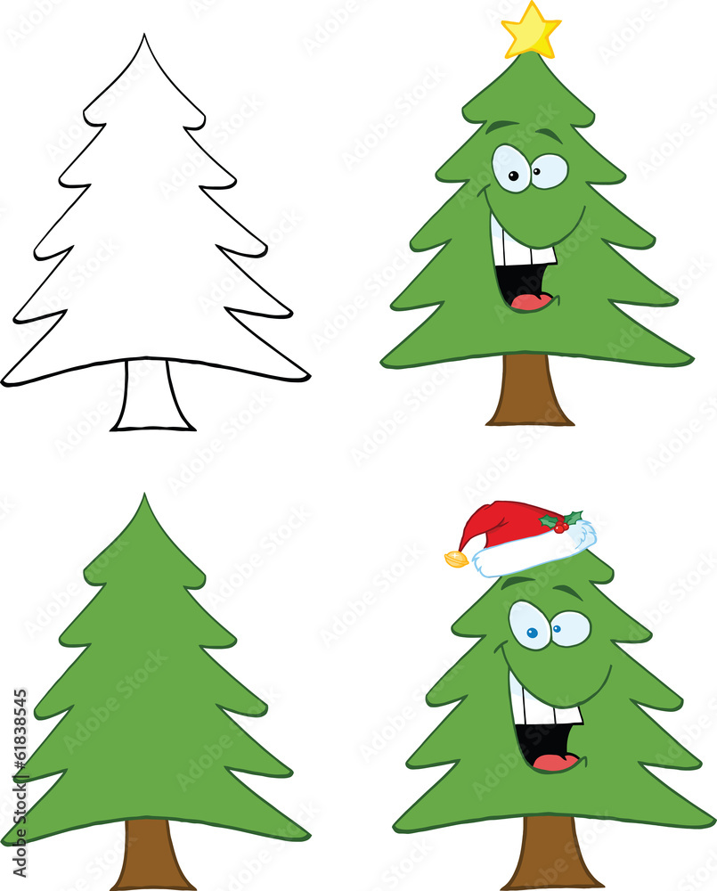 Christmas Tree Cartoon Character. Set Collection Christmas Tree Cartoon Character. Set Collection