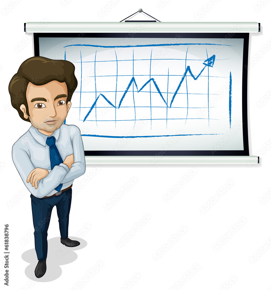A handsome businessman standing in front of the bulletin board A handsome businessman standing in front of the bulletin board