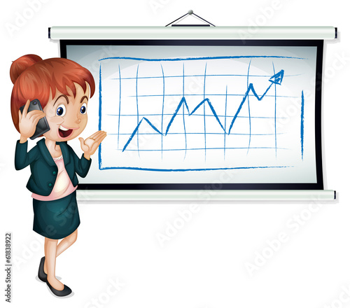 A businesswoman using a cellphone in front of the bulletin board