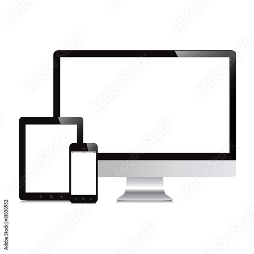 desktop, smartphone, tablet isolated mockup white background