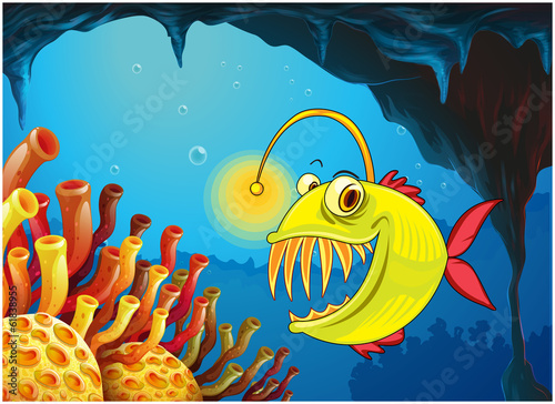 A cave with a piranha