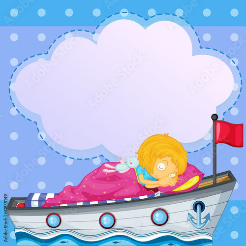 A girl sleeping above the boat with an empty callout
