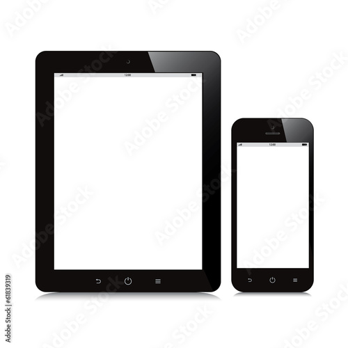 tablet and smartphone blank screen mockup white background