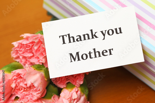 Thank you card mother with carnation and gift box