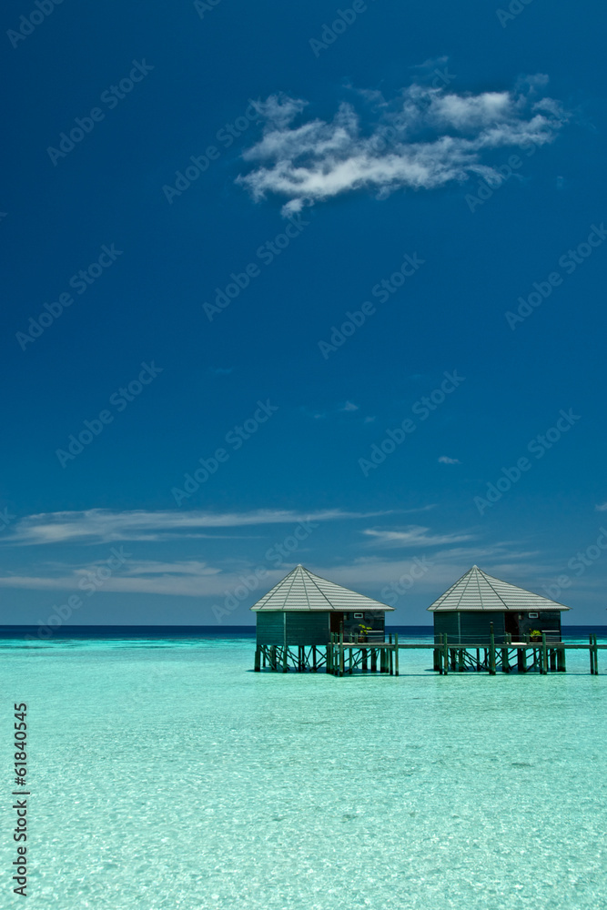 Pair of water villas Maldives Indian Ocean