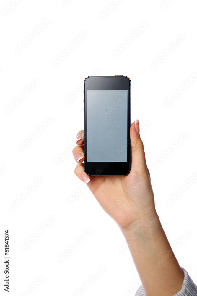 Closeup portrait of a female hand holding smartphone Closeup portrait of a female hand holding smartphone