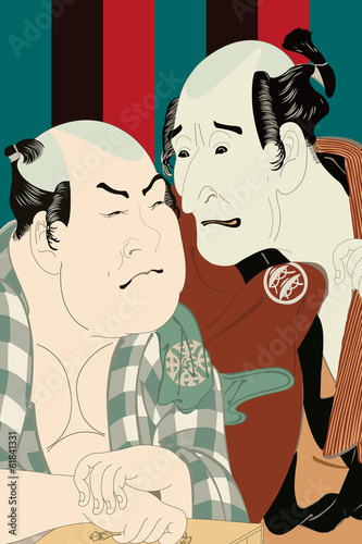 東洲斎写楽 中島和田右衛門のぼうたら長左衛門・中村此蔵の神奈川のイラスト