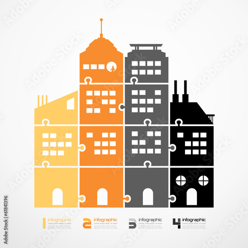 infographic Template city tower jigsaw banner . concept vector i