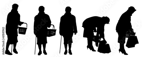Vector silhouette of a old woman.