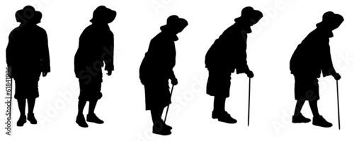 Vector silhouette of a old woman.