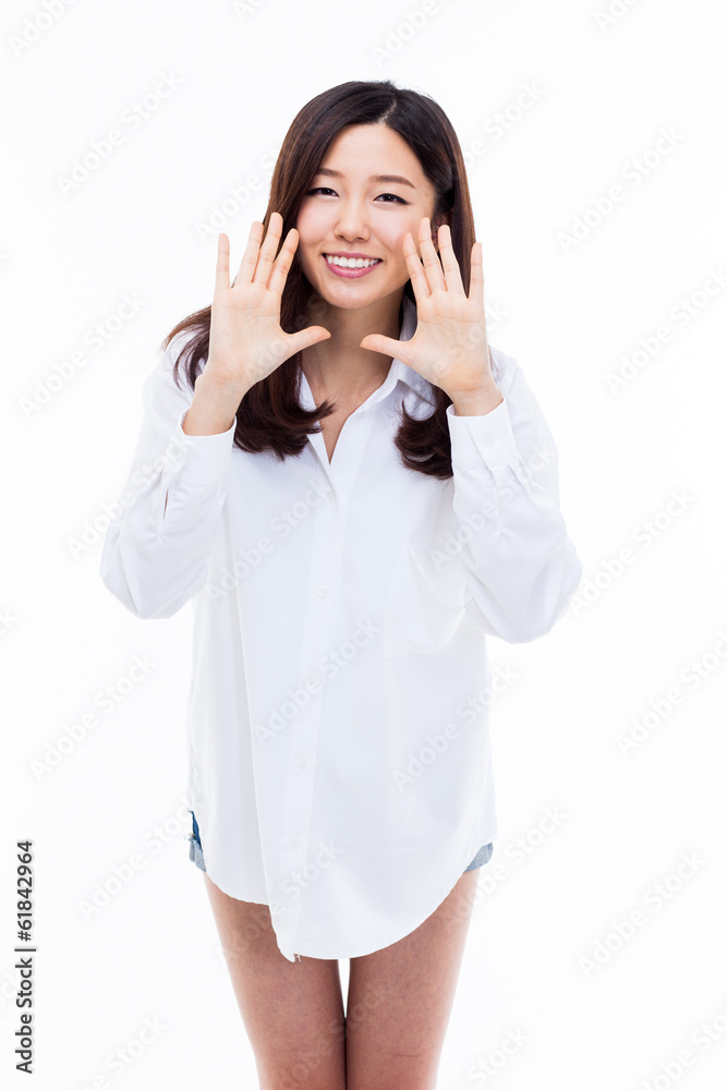 Saying young asian woman