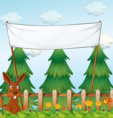A bunny at the garden below the empty banner