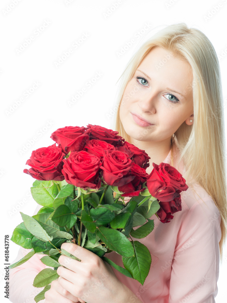 Blondes Mädchen mit Rosenstrauß Blondes Mädchen mit Rosenstrauß