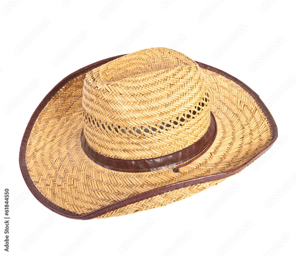 woven hat with a wide brim on a white background