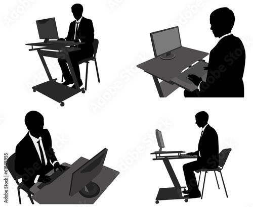 business man working on his computer - vector