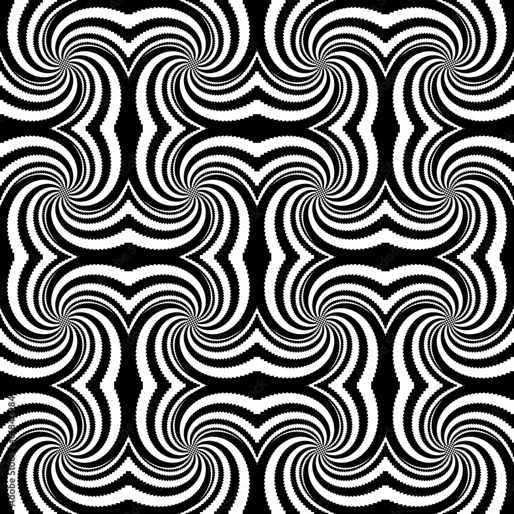 Design seamless monochrome whirl rotation pattern. Abstract deco