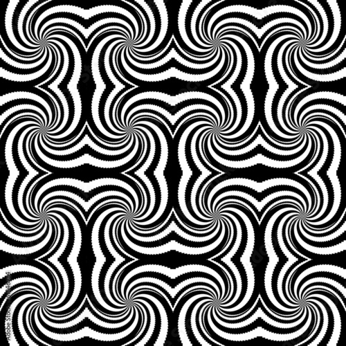 Design seamless monochrome whirl rotation pattern. Abstract deco