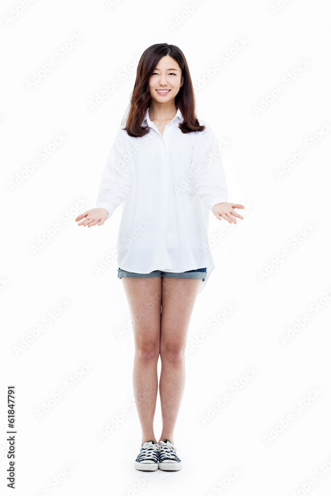 Beautiful young Asian gril spred her hands Beautiful young Asian gril spred her hands