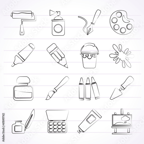Painting and art object icons - vector icon set