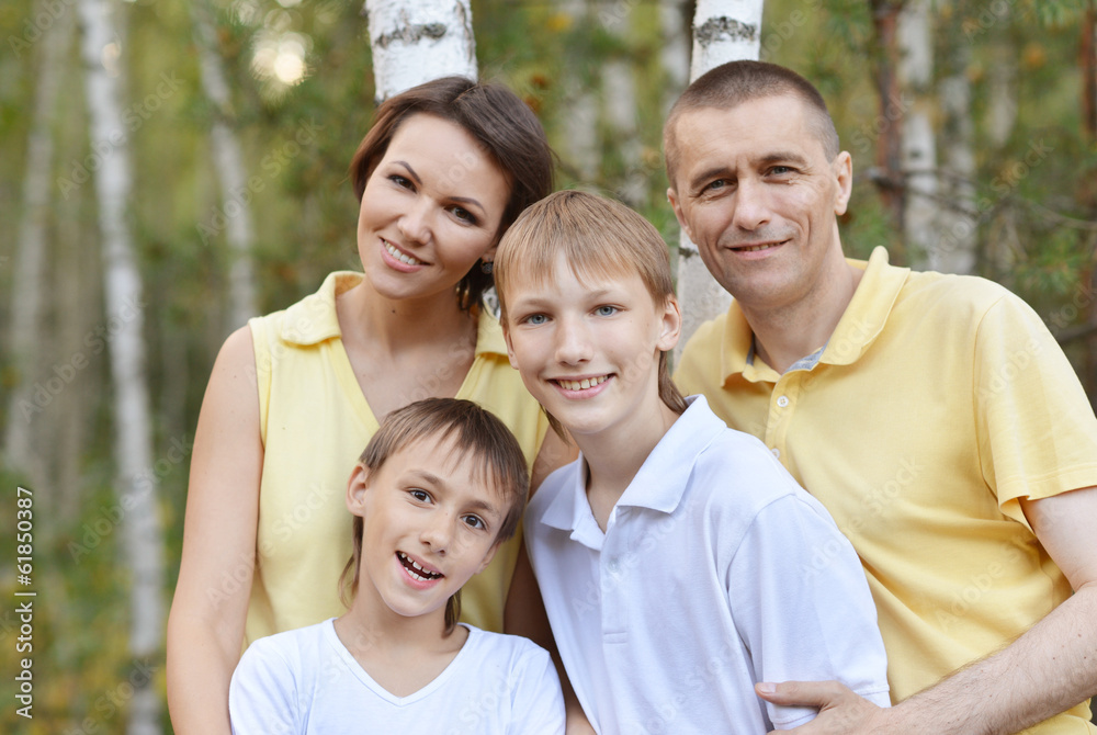 Happy family walking