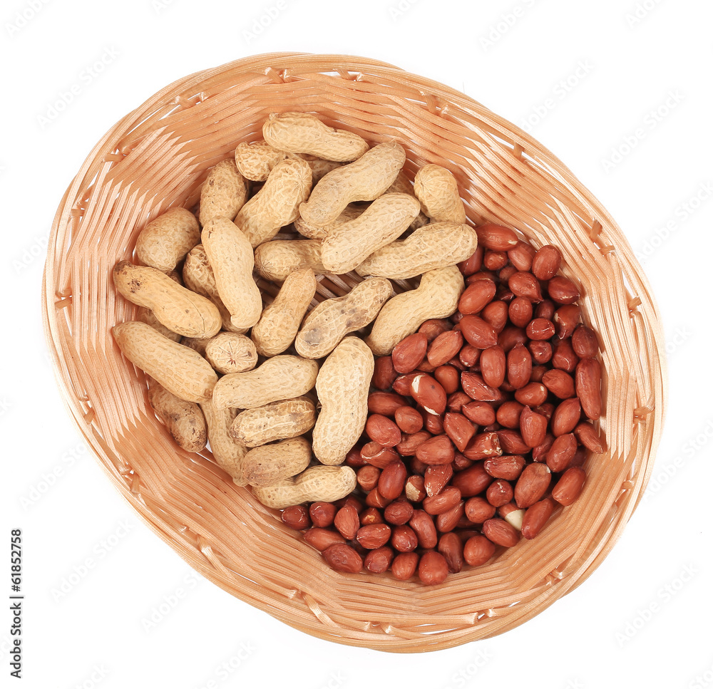 Basket full with peanuts. Basket full with peanuts.