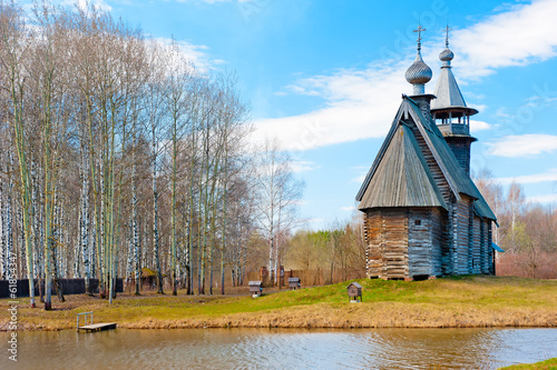beautiful rural landscape with wooden church