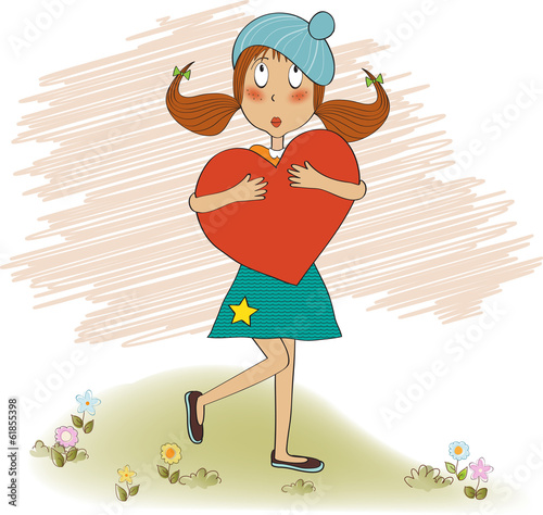 young girl holds a heart