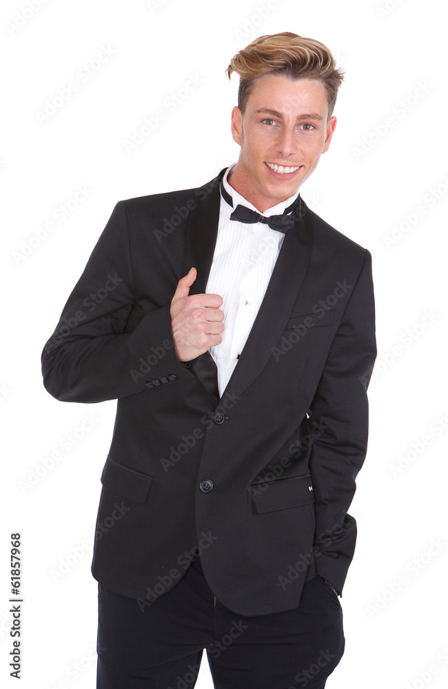Trendy young man in black tuxedo Trendy young man in black tuxedo