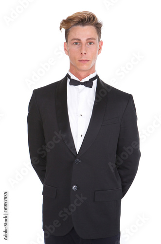 Young man in black tuxedo