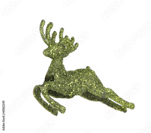 Leaping reindeer glitter Christmas ornament. © indigolotos
